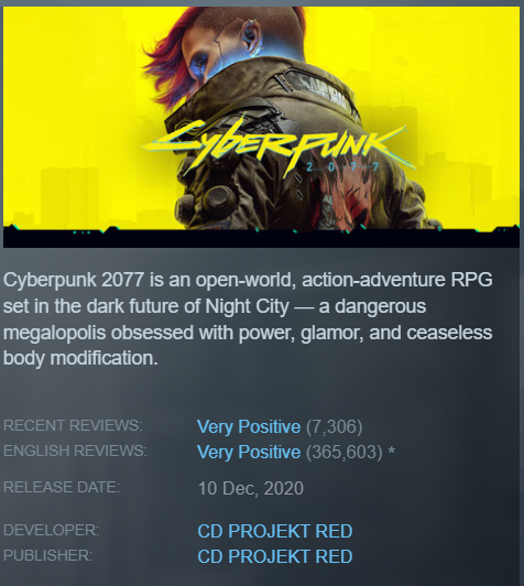 Cyberpunk Steam Reviews